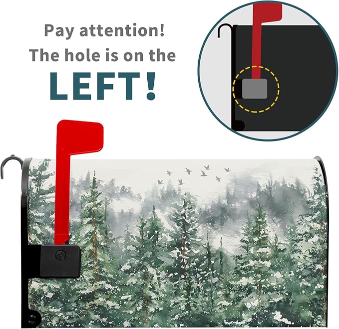 Winter Watercolor Tree Mailbox Covers Magnetic Christmas Green Pine Tree Forest Mail Box Post Letter Box Cover Standard Size 25.5x21 Inch for Xmas Holiday Outdoor Garden Yard Decor