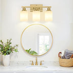 3-Light Bathroom Light Fixtures, Brushed Gold Vanity Light with Milky White Shades, Bathroom Lighting Fixtures Over Mirror, Modern Bathroom Wall Lamp for Mirror Living Room Cabinet Bedroom