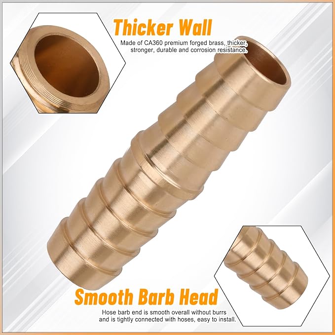 KOOTANS 32PCS Brass Hose Barb Fittings Barb Splicer Mender Hose Fittings Kit 3/16" 1/4" 5/16" 3/8" 1/2" Barbed Air Hose Fittings with 46pcs Pipe Clamps for Water Fuel Air Line Connector Fitting