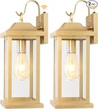 Large Gold Outdoor Sconces Dusk to Dawn 2-Pack, 17 Inch Large Porch Light Photocell Brass Outdoor Light Fixtures IP65 Waterproof with Clear Glass Outside Wall Lanterns Wall Mounted Lamps