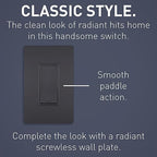 Legrand radiant TM873GCC10 15 Amp Rocker Wall Switch, 3-Way Decorator Light Switches, Graphite (1 Count)