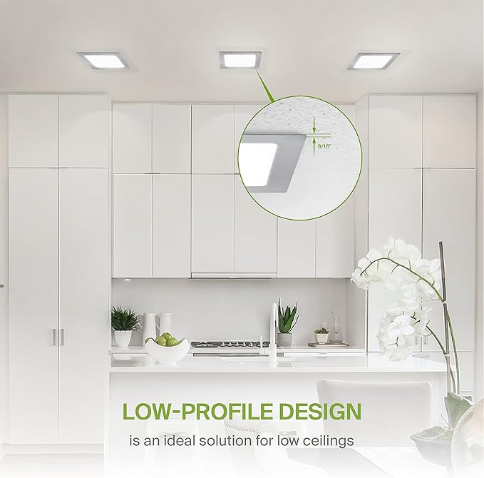 ASD 6 Pack LED Square Recessed Lighting 6 Inch, 5 CCT 2700K-5000K, 15W 60W Eqv, Ultra Thin Dimmable Ceiling Lights with J Box, Canless Wafer Downlight, Slim Panel Light, UL Energy Star, Brushed Nickel