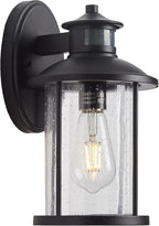 MICSIU 11.5 Inch Motion Sensor Outdoor Wall Light Fixture, Dusk to Dawn Outdoor Light with Clear Seedy Glass, Matte Black Exterior Light for House, Front Porch, Garage, Walkway