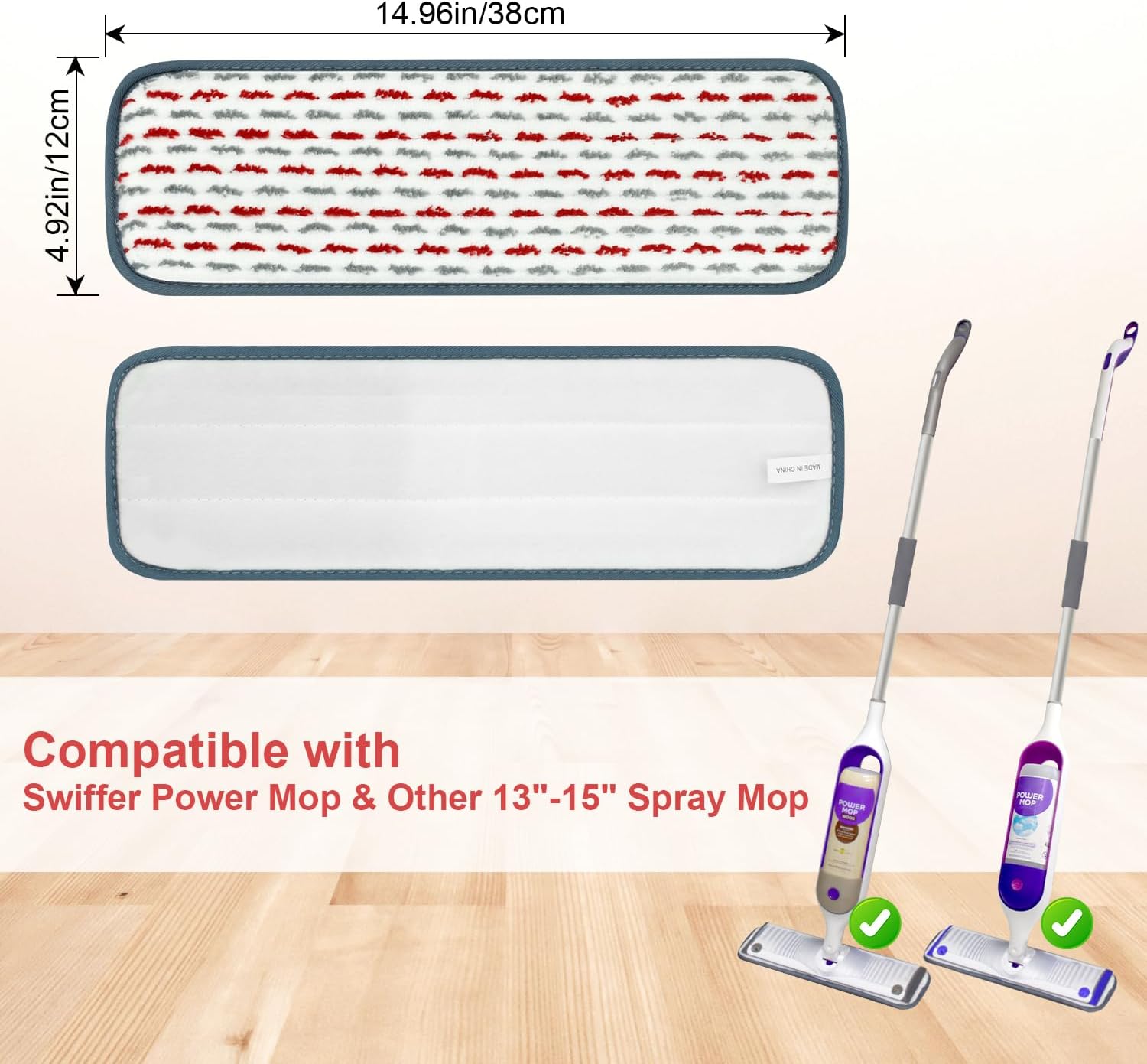 4 Pack Upgraded Reusable Mop Pads Compatible with Swiffer PowerMop, Mopping Pad Compatible with Swiffer Power Mop, Spray Refill for Multi-Surface Floor Cleaning, Reusable Thicker Microfiber Material