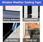 Window Weather Sealing Tape 2 Inch x 33 FT Weather Stripping Residue-Free Clear Window Draft Isolation Sealing Film Caulk Tape for Doors and Shower Glass Gaps Bathroom