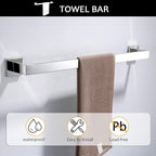 TNOMS Bathroom Hardware Accessories Set Polished Chrome Towel Bar Sets Include Towel Bar Towel Holder Toilet Paper Holder Towel Hook,5 Pieces Stainless Steel Wall Mounted