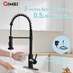 GIMILI Black Touchless Kitchen Faucet with AC Adapter, Smart Motion Sensor Hands Free Single Handle Kitchen Sink Faucet with Pull Down Sprayer, Matte Black