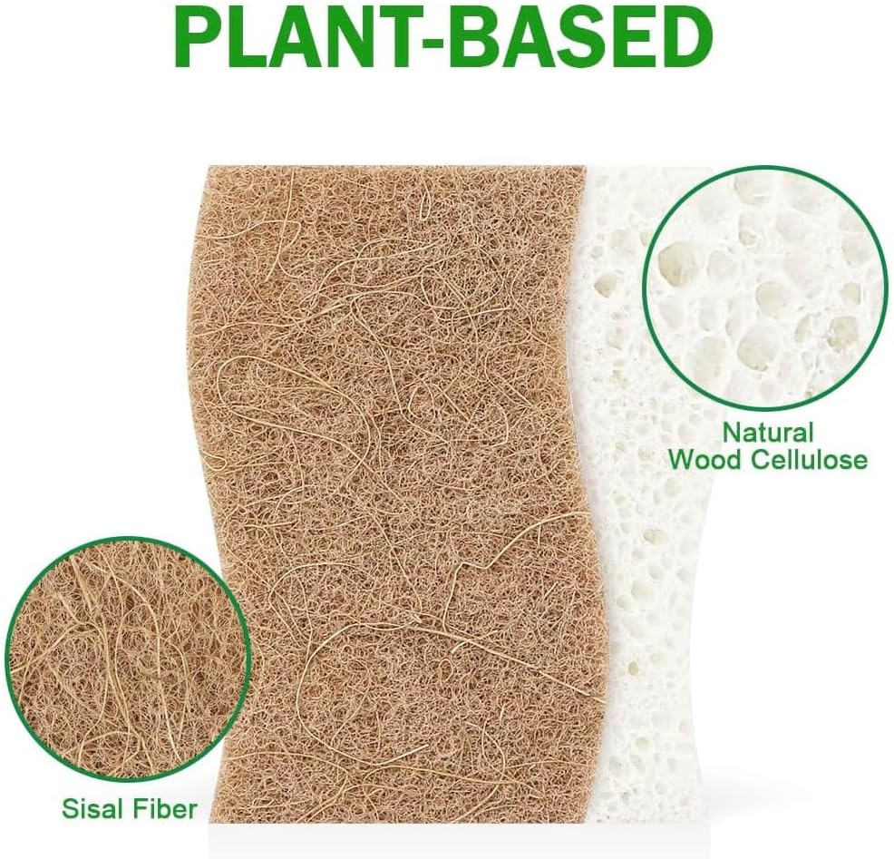 AIDEA Sponges Non Scratch, 12Count, Natural Sponge for Non Stick Cookware, Sponges Kitchen, Cellulose Scrub Sponge for Dishes, Cleaning Power for Kitchen, Bathroom, Household