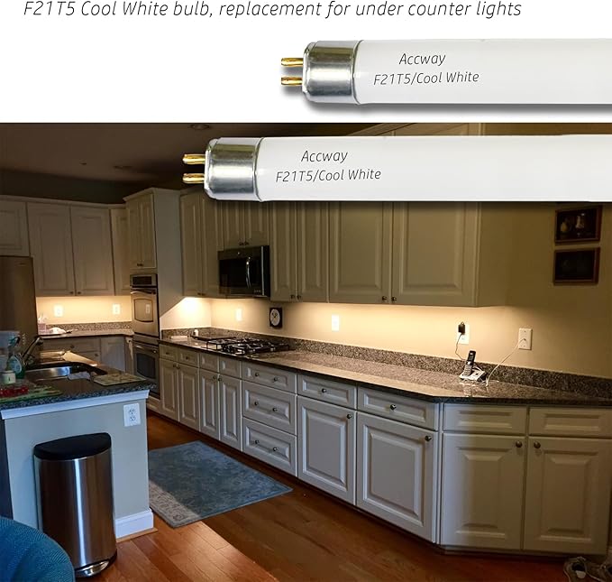 6pack F21T5/841 34 inch Cool White Fluorescent Light Bulb, 21Watt 4100K Neutral White Light T5 Type Tube, High Brightness 1780 Lumen