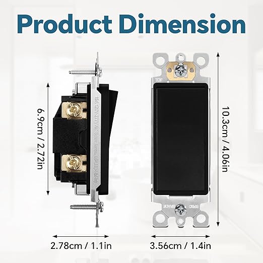 ThunderWay Matte Black Single Pole Decorator Wall Light Switch, Decorative Paddle Rocker Switch Replacement, 15A 120/277V, UL Listed for Residential Grade Applications, 10 Pack