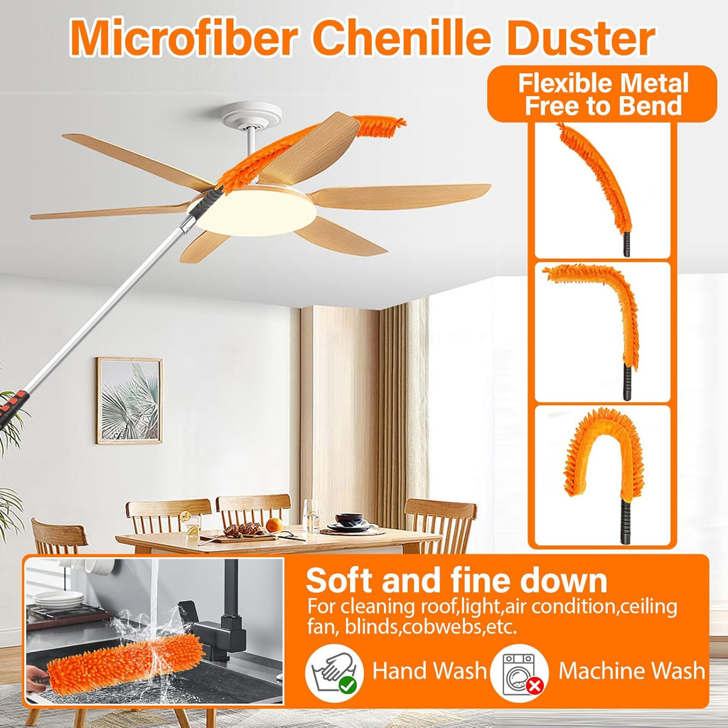 26FT High Reach Duster Cleaning Kit with 5-20 FT Extension Pole,High Ceiling Dusting and Window Cleaning Kit with Microfiber Feather Duster,Cobweb Duster,Ceiling Fan Duster,Window Squeegee Cleaner