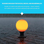 KastLite 590nm Amber LED Pier Mount Globe Light - Sea Turtle Friendly Outdoor Fixture - 7.5W Wildlife Safe Lighting for Coastal Porch Garden & Dock Use - Made in USA - Clear Acrylic Lens, Black Base