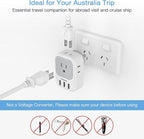 TESSAN Australia Power Plug Adapter, US to New Zealand Power Adapter with 4 American Outlets 3 USB Charger, Type I Travel Adaptor for USA to Australian, China, AU, Argentina, Fiji, Cook Islands, Samoa