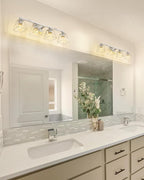 Brushed Nickel Bathroom Vanity Light, HWH 4-Light Vanity Light Fixture Modern Vanity Wall Sconce Lamp Over Mirror with Square Glass Shade, 5HY68B-4W BN