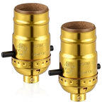 2 Pack UL Listed Lamp Socket with Push On/Off, E26 Threaded Base, Medium Screw Push Socket, Lamp Parts for Floor and Table Lamps, DIY Project (Gold)
