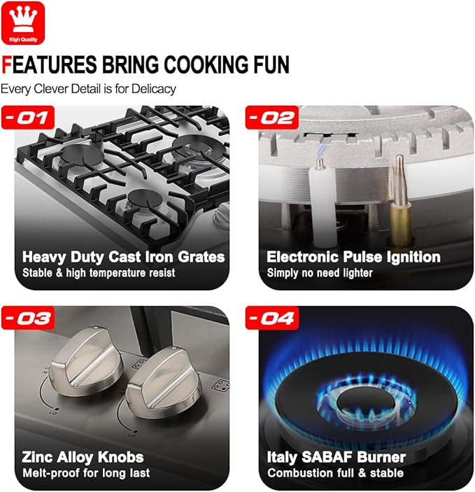 GASLAND 30 Inch Gas Cooktop, PRO GH2305SF 5 Burner Propane Stovetop, Built-in NG/LPG Convertible Cooktops, Gas Countertop Plug-in with Thermocouple Protection, Stainless Steel