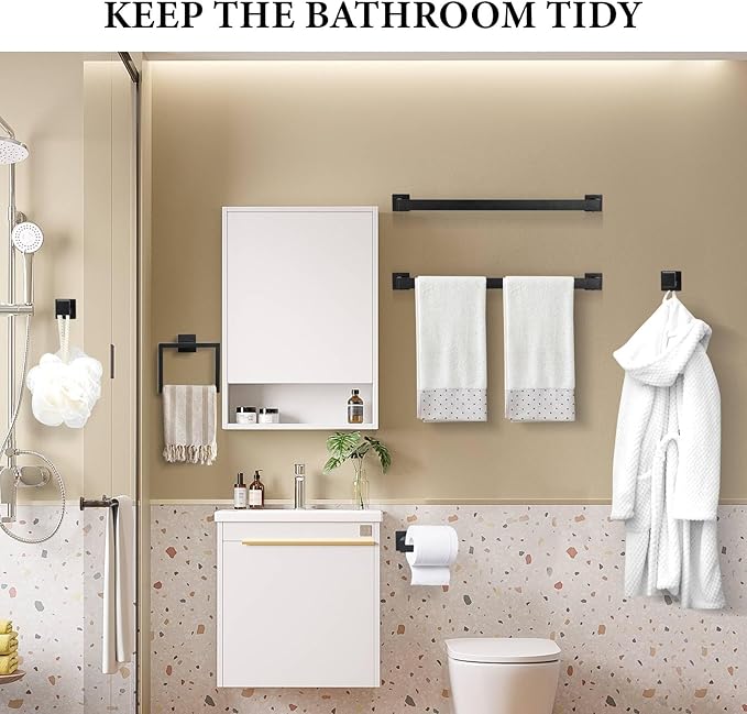 10-Piece Matte Black Bathroom Hardware Set,Towel Bar Set for Bathroom Include 23.6 inch Towel Bar,Towel Ring,Toilet Paper Holder Towel Hooks,Stainless Steel Wall Mounted