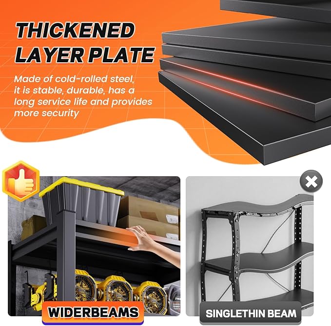 72 ”H Garage Shelving Heavy Duty, Garage Storage Shelves 2500LBS Industrial Shelving Unit, Adjustable Metal Shelving, Steel Garag Organizer, Rack Shelf for Basement, 72 ”H×36”W×12”D