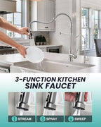 Kitchen Faucet and Water Filter Faucet: Stainless Steel Kitchen Sink Faucet with Drinking Water Faucet - Brushed Nickel Single Handle Tap with Pull Down Sprayer for Kitchen Sink Farmhouse Bar