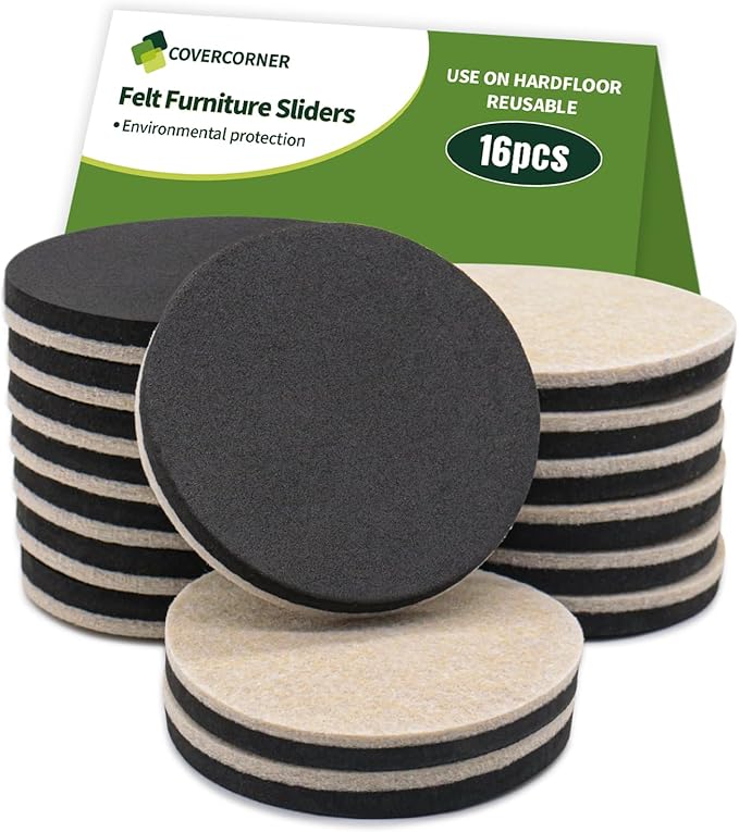 Furniture Sliders for Hardwood Floors 16 PCS - 3 1/2 inch Sliders for Moving Furniture – Felt Furniture Pads for Hardwood Floors