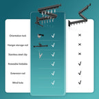 Wall Mounted Clothes Hanger, Aluminum Clothes Drying Rack, Space Saver, Retractable, Windproof Holes, with Clips