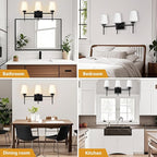 Bathroom Vanity Light Fixtures Brushed Black Over Mirror with Milk Glass Shade Wall Sconce Lighting Lamp Bath 3-Lights (Exclude E26 Bulb)