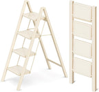 GameGem 4 Step Ladder Folding Step Stool with Wide Anti-Slip Pedal, 330LBS Capacity, Lightweight Portable Stepladder for Home and Kitchen Use, Cream White