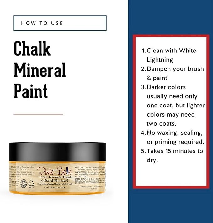 Dixie Belle Paint Company Chalk Finish Furniture Paint - Colonel Mustard (4oz) - Matte Retro Yellow Chic Chalk Mineral DIY Furniture Paint