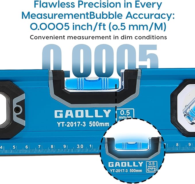 6-Piece Spirit Level Set (12", 16", 20", 24", 32", 40"), Level Set with Magnetic Torpedo, 45°/90°/180°Bubbles Measuring, Aluminium Alloy Levels, Open Top View Design