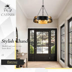 Modern Chandelier 24" Black Gold Industrial Drum Light Fixture 6-Light Metal Hanging Chandelier for Living Dining Room Foyer Entryway Kitchen