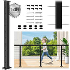 36" T304 Cable Railing Post(Post 35"x2"x2"), Level Drilled Railing Post with Cable Grommets, Fixed Top Mount Cable Handrail Post, Stainless Steel Black Finish Indoor Outdoor Deck Post
