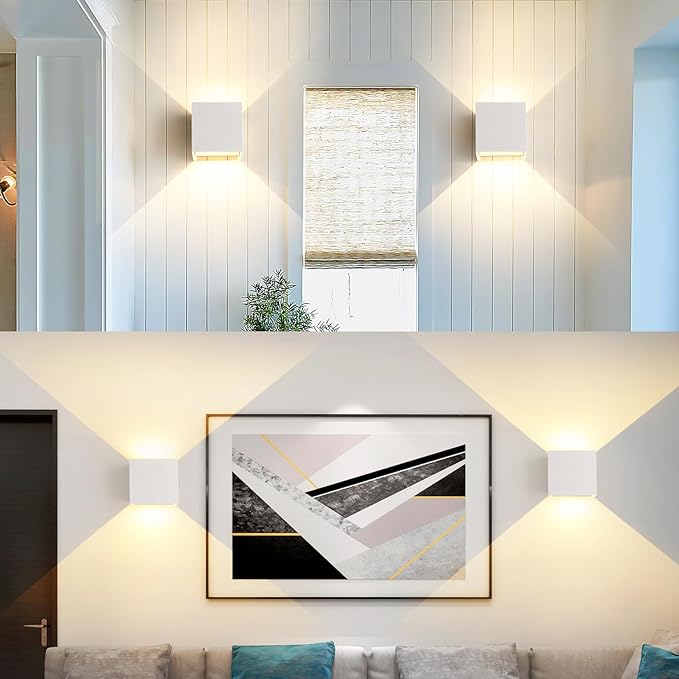 4 Pack LED Outdoor Wall Lights Exterior/Interior 3 Colors Adjustable 15W Wall Light Fixture IP65 Waterproof Porch Exterior Wall Sconce Modern Outdoor Lighting Square Aluminum White Up and Down Lights