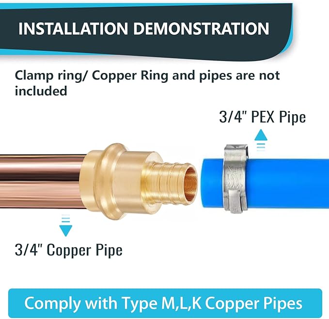 (Pack of 50) Seelink 3/4"Press x 3/4"Pex Crimp Coupling Brass Adapter, Press Fittings For Copper and Pex Pipe Connection(PEX1807346-50Pack)