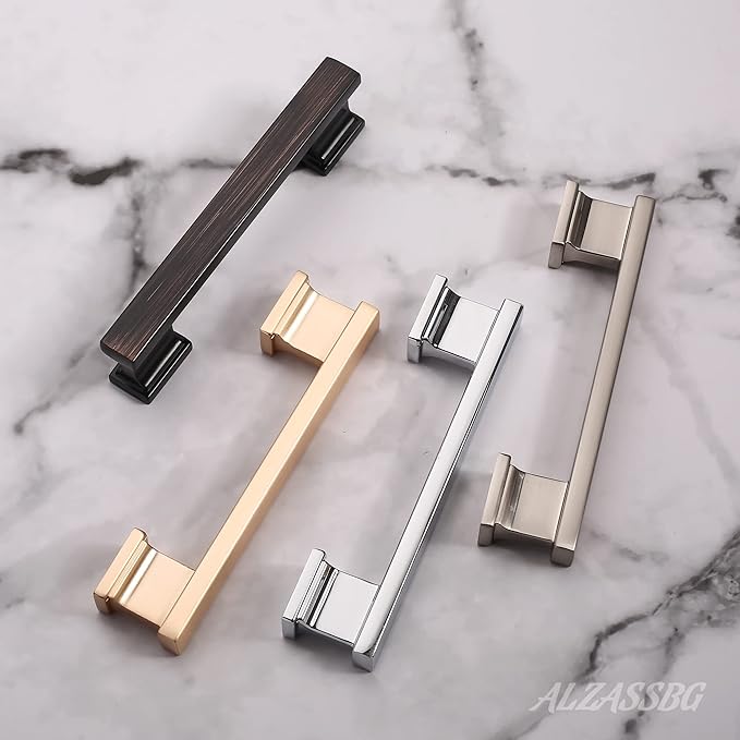 Alzassbg 10 Pack Polished Chrome Cabinet Pulls, 3-3/4 Inch(96mm) Hole Centers Kitchen Cabinet Handles for Cabinets and Drawers AL3061CP