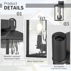 Darkaway Outdoor Wall Lights, Exterior Lighting Fixtures Wall Mount Porch Lights Waterproof Outdoor Sconce with Water Ripple Glass E12 Socket for House Patio Hallway Garage