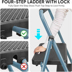TICONN 4 Step Ladder, Heavy Duty Foldable Step Stool, Portable Steel Folding Stool for Household Garage Storage (Blue)