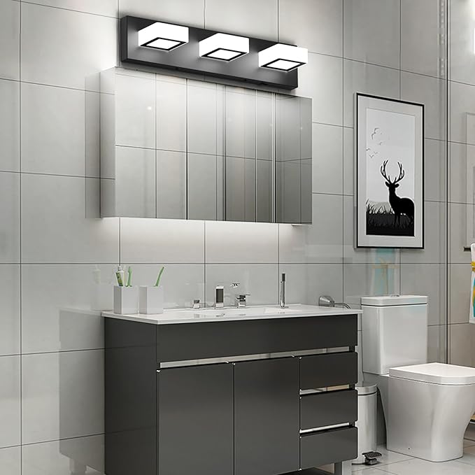 Ralbay Black Bathroom Vanity Lights 3 Lights Acrylic Modern LED Black Vanity Lights for Bathroom (Natural White Light)