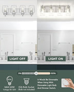 Bathroom Light Fixtures, 4-Light Modern Vanity Light with Clear Glass Wine Glass-Shaped Shade, Vanity Lighting Fixtures Over Mirror, Brushed Nickel, VL155-BN-4