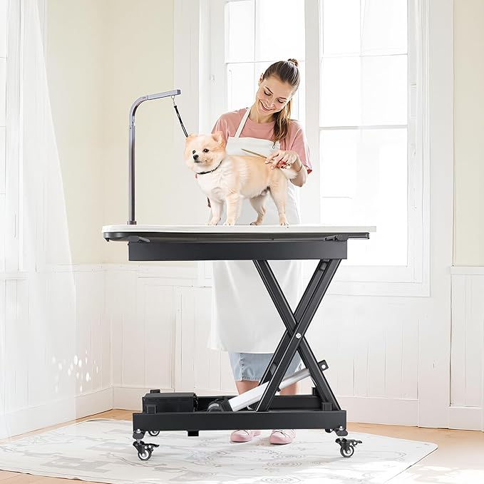 VEVOR Electric Lift Table, 330 lbs Capacity Single Scissor Lift Table, 8-28 in Height Adjustable Lifting Platform, Coffee Table Lift with 4 Wheels, for Material Handling and Transportation, Black