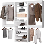 ROOMTEC Modular Closet System, 84" Wall Mounted Closet Organizer with Hanging Rods and Shoe Shelf, Wooden Tower for Walk-In Closets, Wardrobe Storage Kit, White