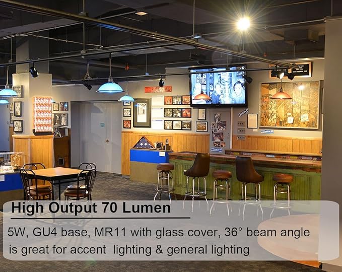 GU4 Halogen 5W, 6 Pack GU4 Base MR11 12V 5W, Long Lasting GU 4 MR 11 Dimmable with Glass Cover, MR 11 Warm White 2800K Fiber Optic Light Bulb, MR 11 Bulb with GZ4 Bi Pin Base