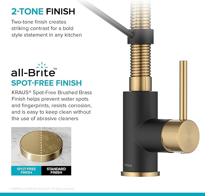 KRAUS Bolden Commercial Style 2-Function Single Handle Pull Down Kitchen Faucet in Brushed Brass/Matte Black, KPF-1610BBMB