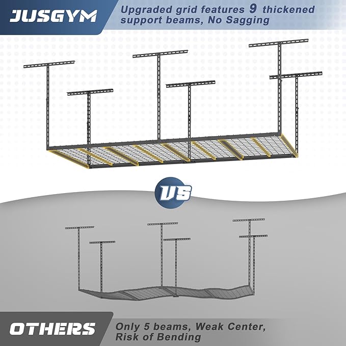 4X8FT Overhead Garage Storage Rack, 22"-48" Height Adjustable Garage Ceiling Storage Racks, Heavy Duty Metal Overhead Storage Organizer System, 750LBS Weight Capacity