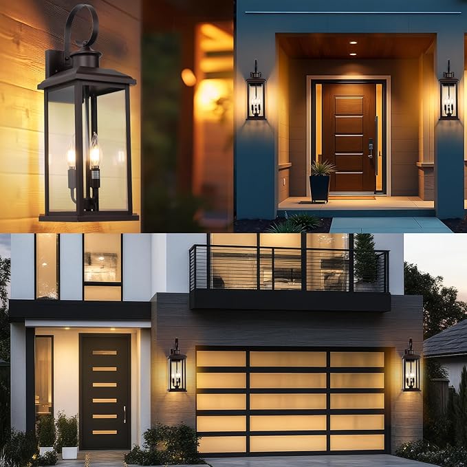 24" Outdoor Lighting Fixture- Bronze 3-Light Exterior Lighting Fixture Waterproof Modern Porch Sconce, Outside Lantern for House Garage Patio E12 Base