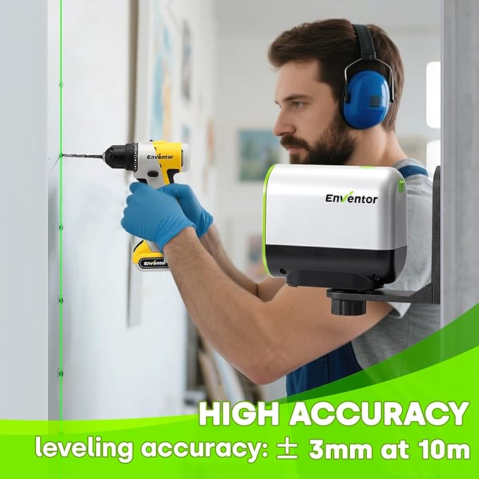 Enventor Green Laser Level, Self Leveling Laser Level for Picture Hanging and Home DIY, Horizontal and Vertical Cross-Line Laser, Rotatable 360° Magnetic Holder, Pulse Mode, USB Charging