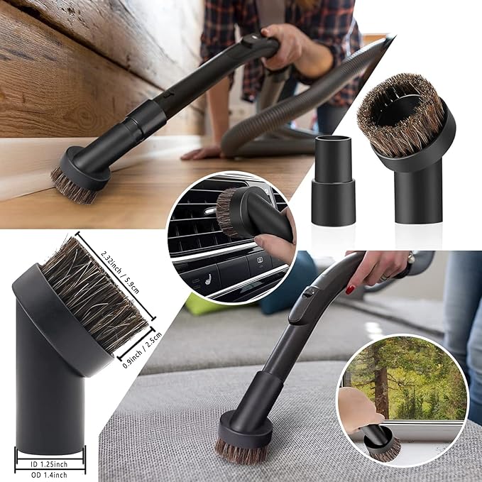14Pcs Universal Vacuum Attachment Professional Shop Vac Accessories Wet Dry Vacuum Hose Adapter with Hair Brush Extension Wand Flexible Crevice Tool fit 2 1/2" to 1 1/4" and 1 7/8" to 1" Vacuum Hose