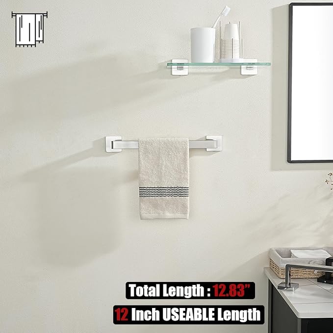 JQK Brushed Towel Bar, Rounded Edges 14.41 Inch Towel Rack, 304 Stainless Steel Bathroom Wall Mount, Useable Length 12 Inch, TB250L12-BN