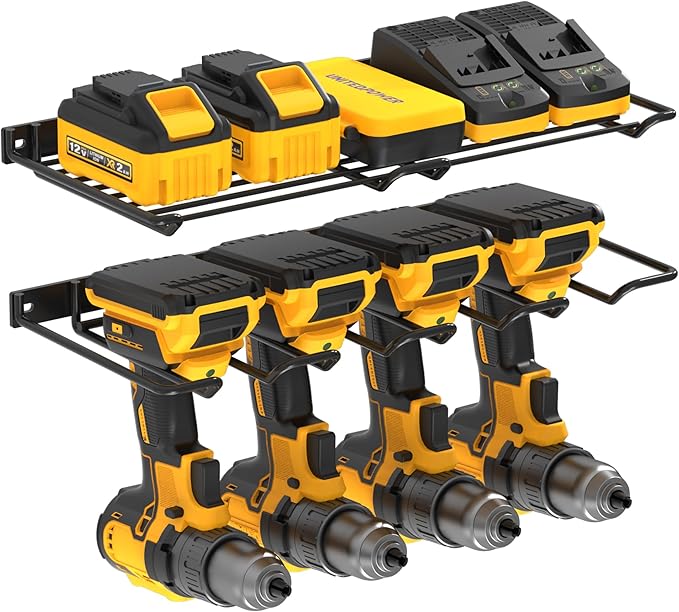 UNITEDPOWER Wall Mounted Drill Rack & Tool Shelf, Power Tool Organizer Holder, Heavy Duty Utility Storage Rack for Cordless, Battery Powered Hand Tools, Workshop, Shed, Garage