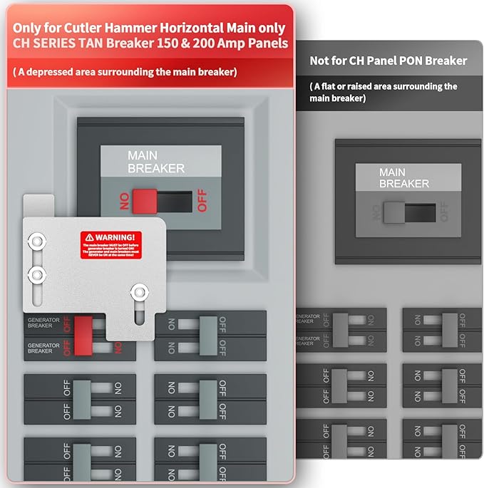 Marsflex Generator Interlock Kit for Cutler Hammer Horizontal Main only CH Series TAN Breaker 150 & 200 Amp Panels, 1 1/2 Inches Spacing Between Main and Generator Breaker, Professional Interlock Kit