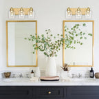 Bathroom Light Fixtures, 3-Light Modern Vanity Light with Clear Glass Wine Glass-Shaped Shade, Vanity Lighting Fixtures Over Mirror, Brushed Gold, VL155-BG-3